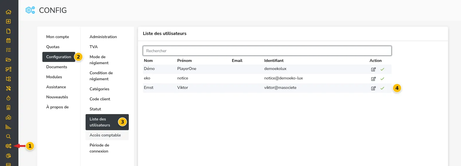 Accès à la liste des utilisateurs