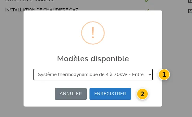 Fenêtre de choix d'un modèle de formulaire