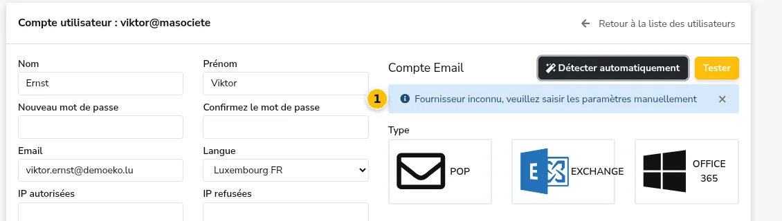Fournisseur non reconnu