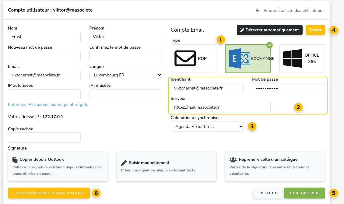 Configuration d'un compte Exchange