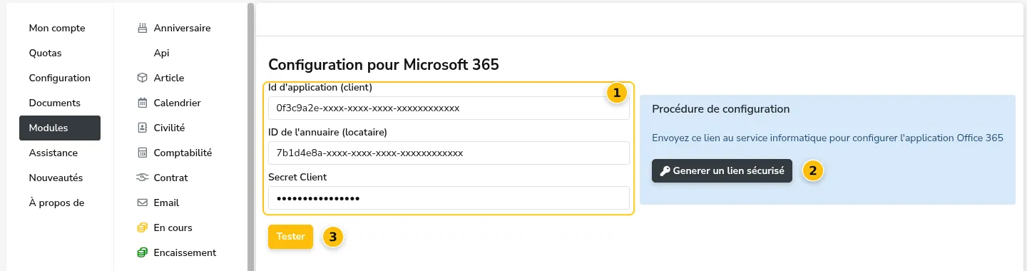 Configuration Microsoft 365 du compte eKo