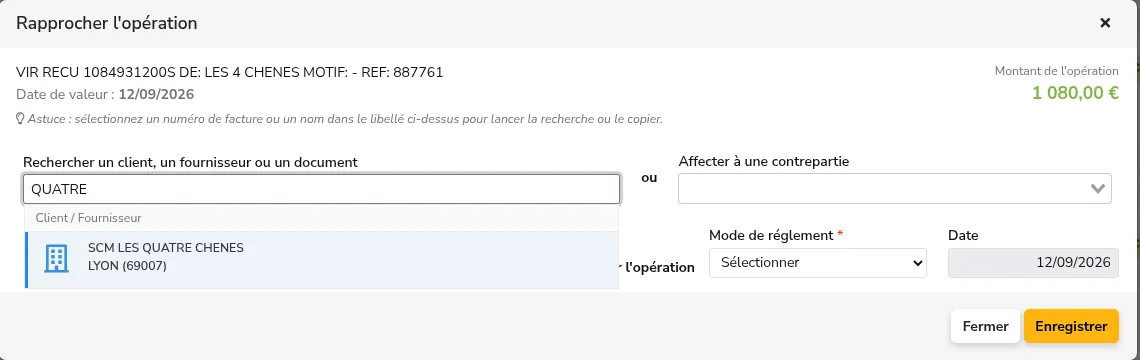 Rechercher le tiers ou le document