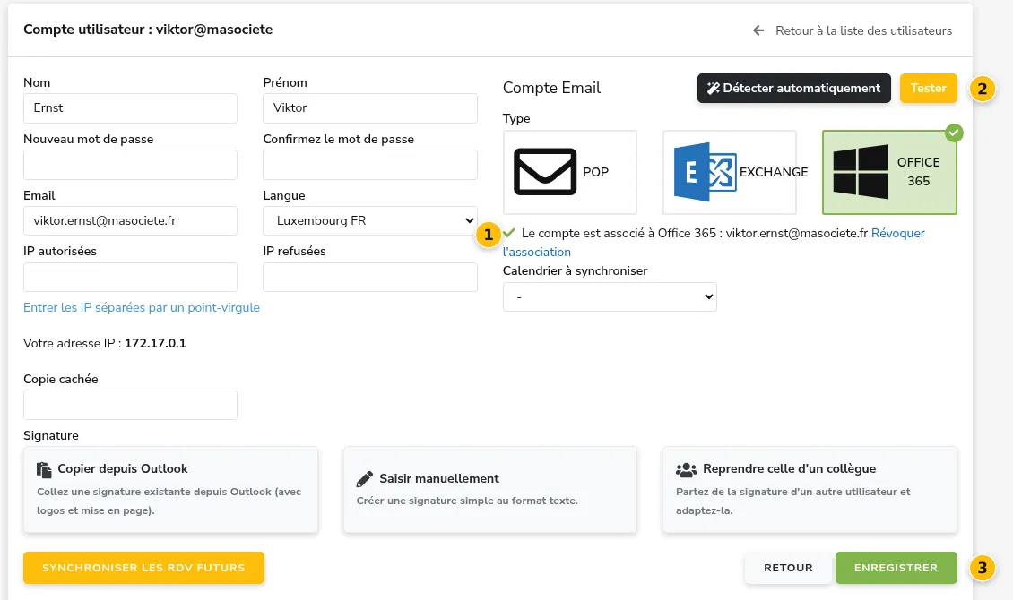 Compte Office 365 associé