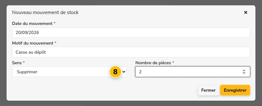 Formulaire de mouvement de stock manuel