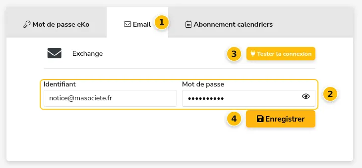 Configuration Exchange par l'utilisateur