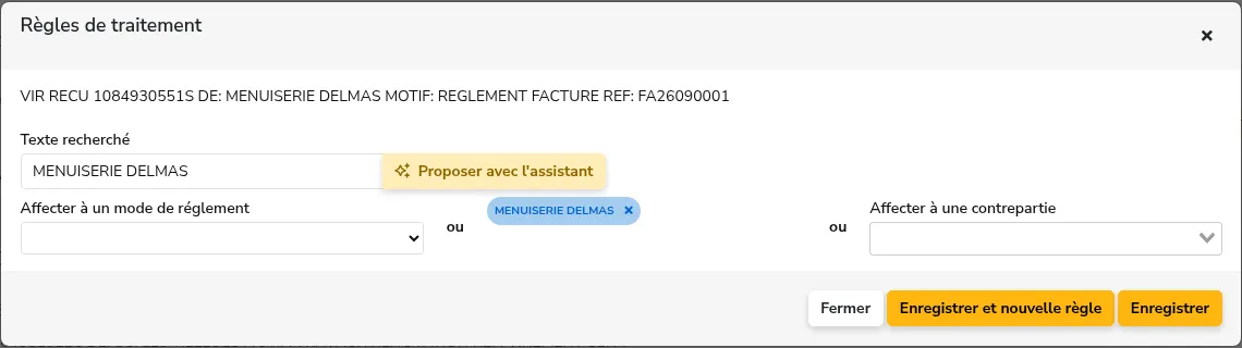 La fenêtre des règles de traitement