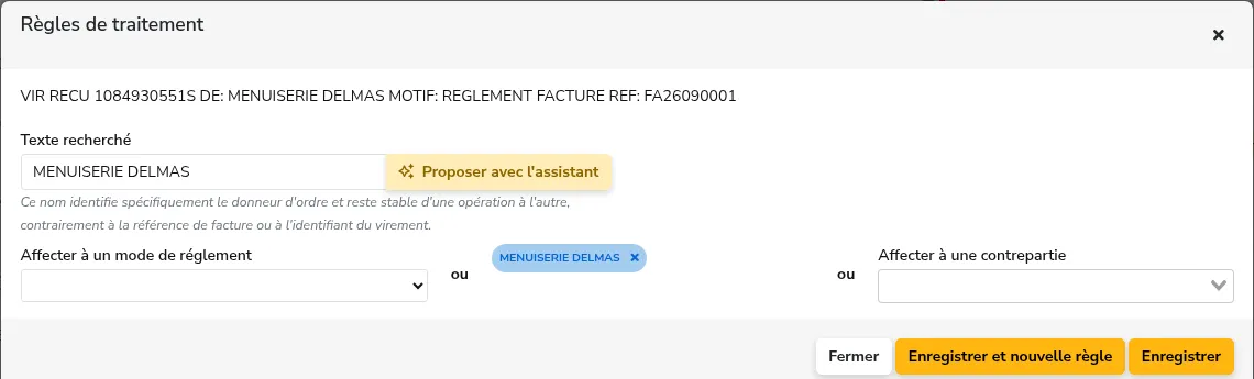 Un fragment proposé par l'assistant