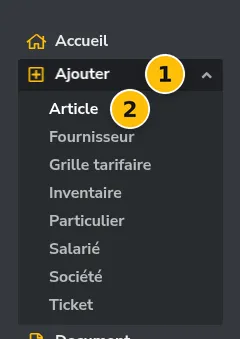 Menu Ajouter > Article