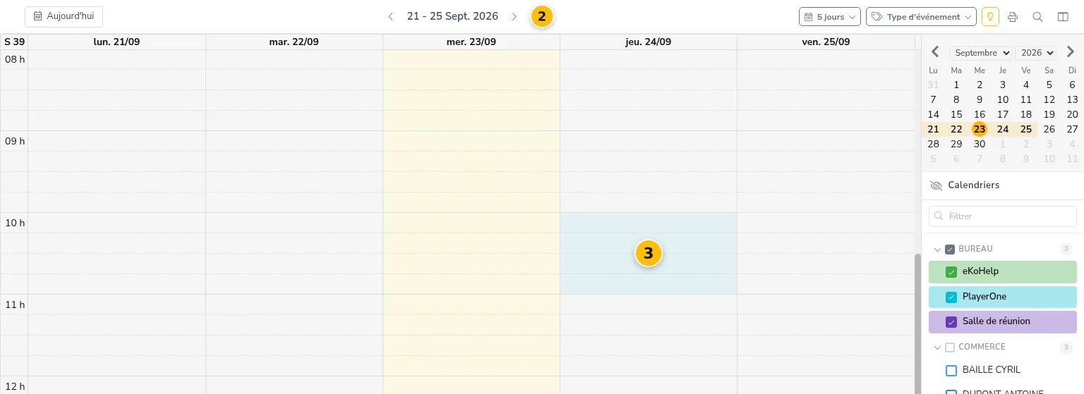 Choisir le créneau sur le planning