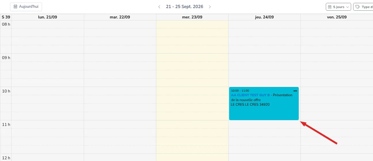 Le rendez-vous dans le planning