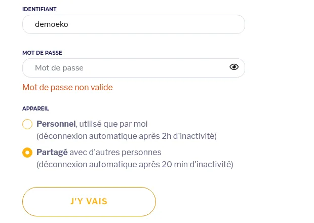Le message d’erreur sous le mot de passe