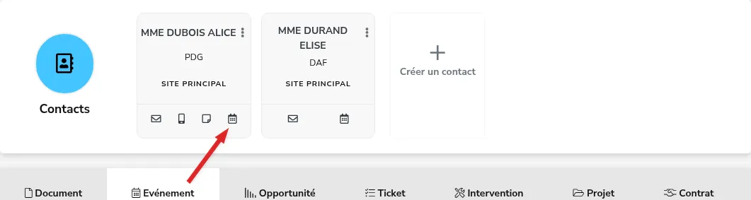 L’icône calendrier d’un contact