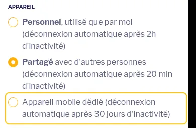 Le choix Appareil mobile dédié, sur smartphone