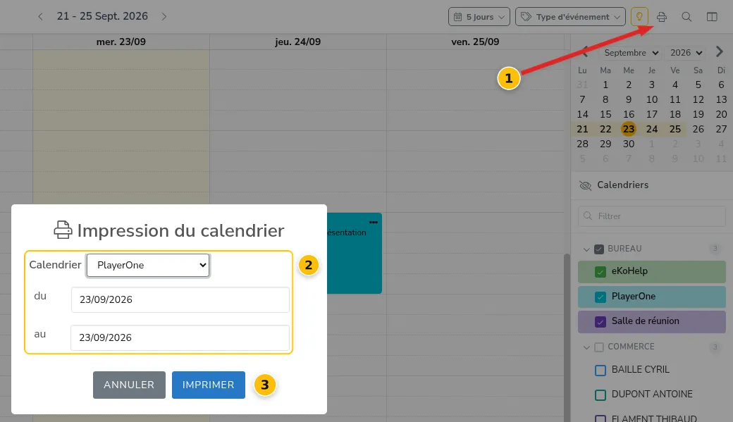Imprimer le calendrier