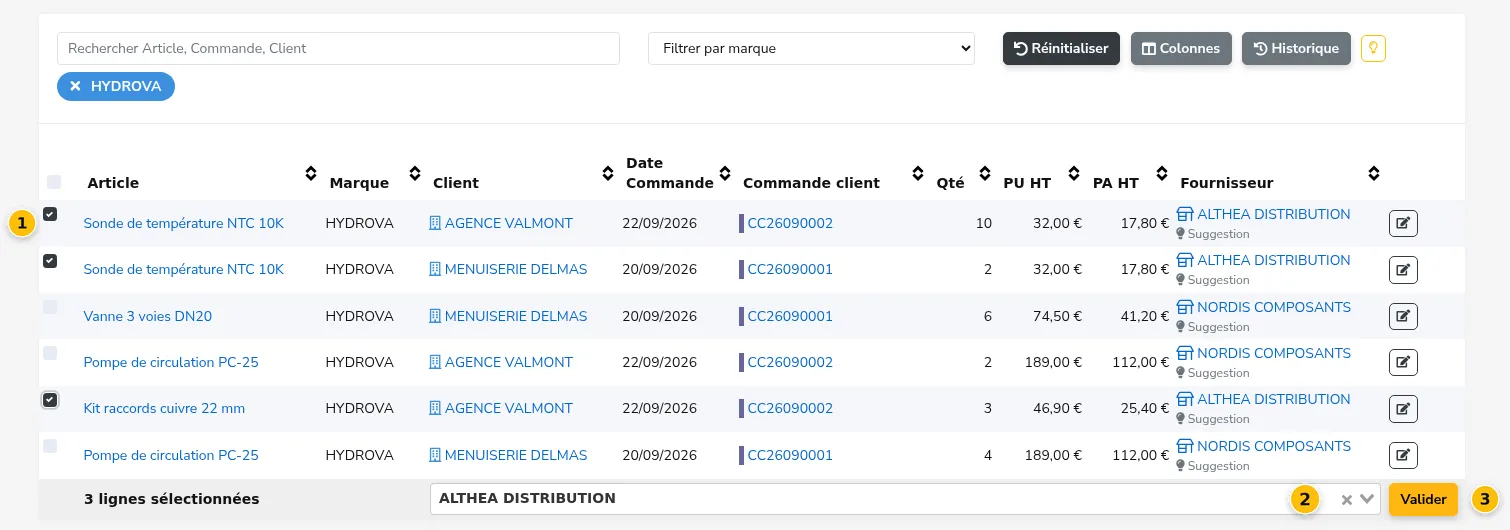 Sélectionner les lignes d’un fournisseur