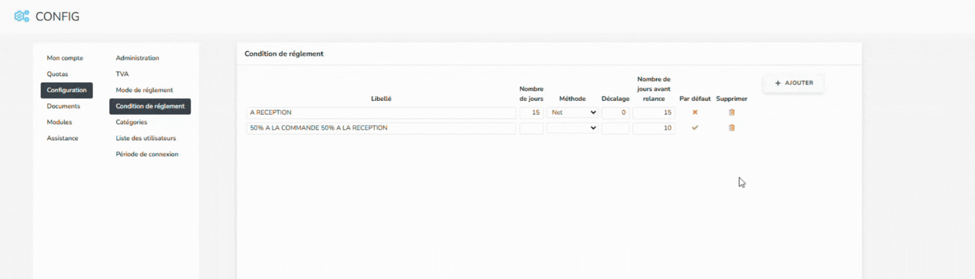 Modifier les conditions de règlement