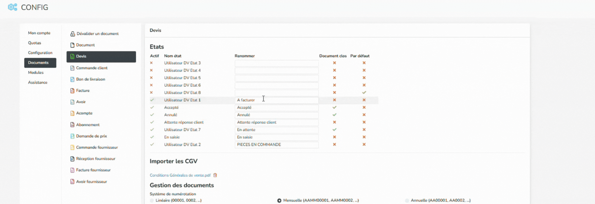 Modifier les états des documents