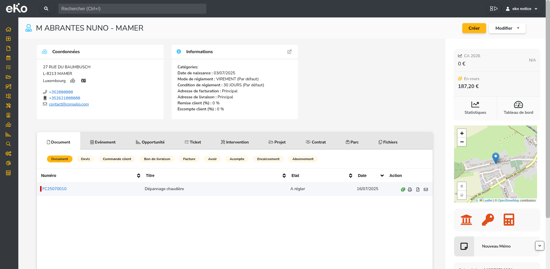 Fiche particulier dans eKo CRM