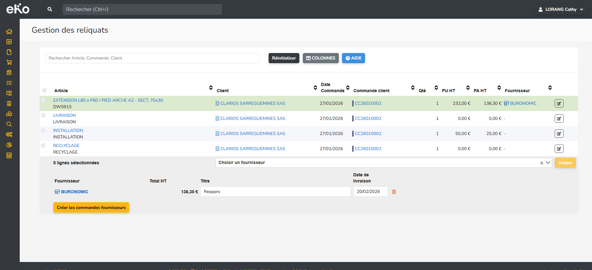 Sélection des lignes et regroupement par fournisseur