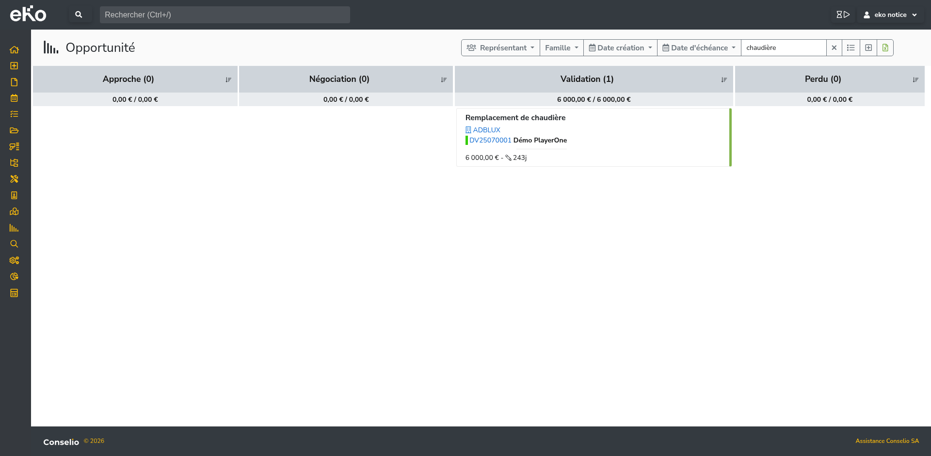 Recherche dans le module Opportunité