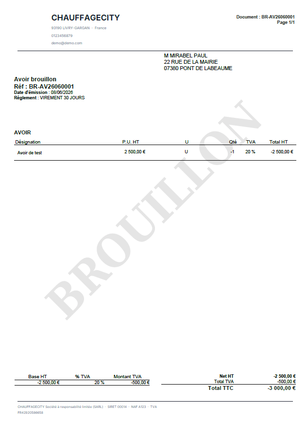 PDF avoir brouillon avec filigrane