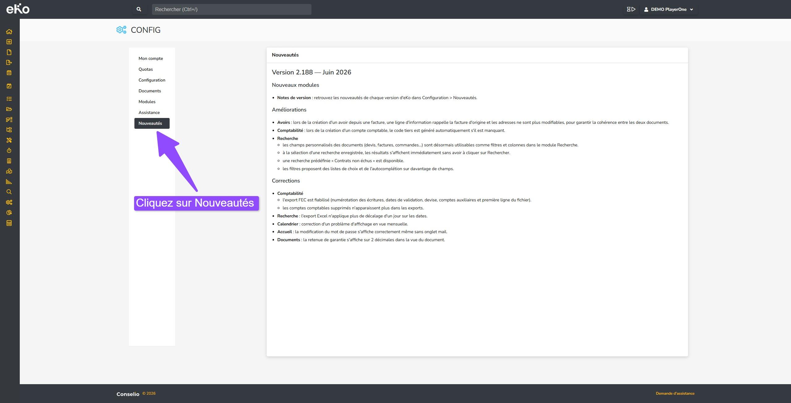 Config - Nouveautés eKo
