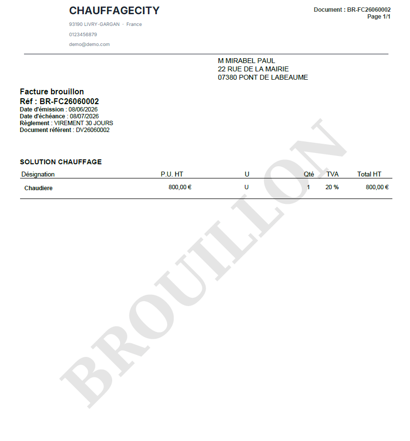 PDF facture brouillon avec filigrane