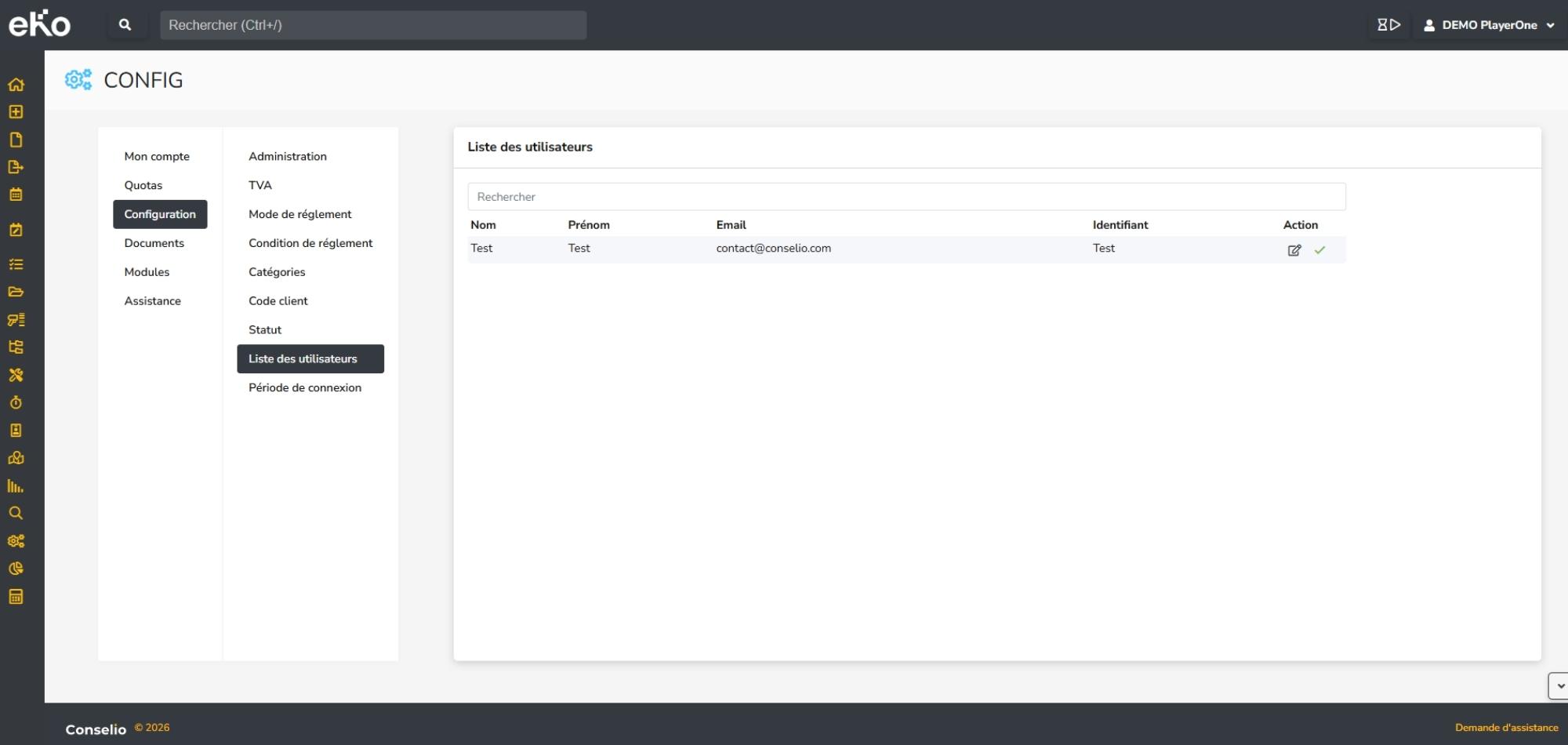 Config - Liste des utilisateurs